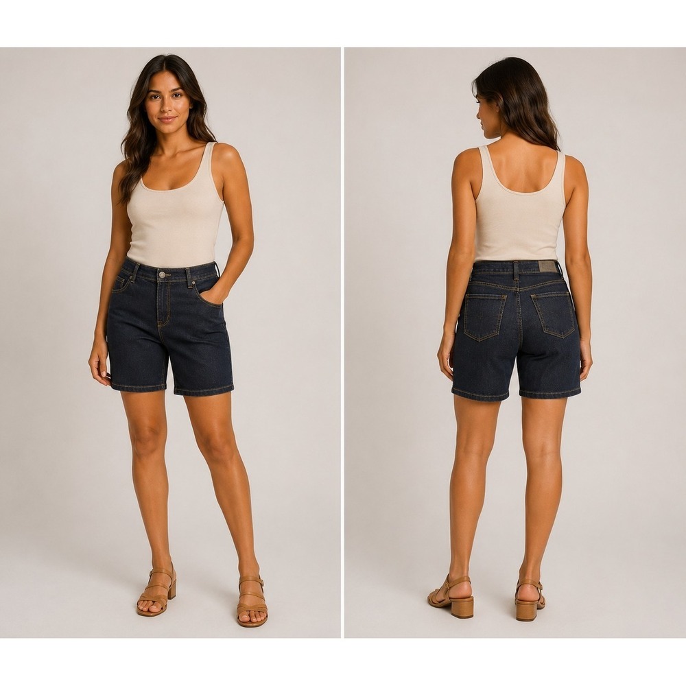 NWOT Hybrid Company Women's Denim Bermuda Shorts Size 20 Stretch Dark Wash Plus